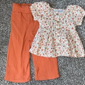 Floral Top and Orange Pants Set (2 piece set)